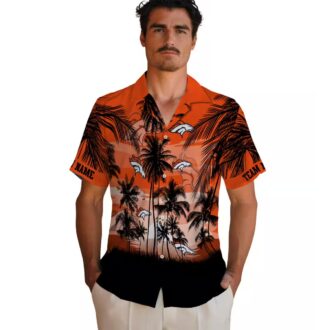 Orange Black Denver Broncos Sunset Hawaiian Shirt, NFL Football Summer Button Up