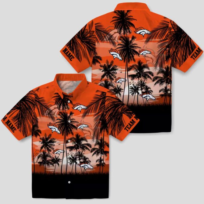 Orange Black Denver Broncos Sunset Hawaiian Shirt, NFL Football Summer Button Up