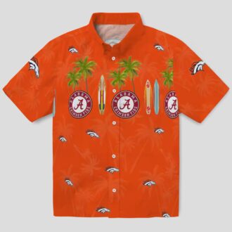 Orange Denver Broncos Beach Shirt, Palm Tree Surfboard Hawaiian NFL Summer Shirt