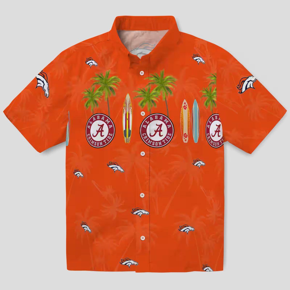 Orange Denver Broncos Beach Shirt, Palm Tree Surfboard Hawaiian NFL Summer Shirt