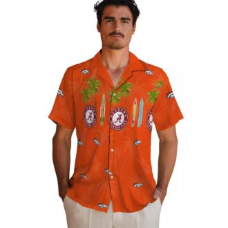 Orange Denver Broncos Beach Shirt, Palm Tree Surfboard Hawaiian NFL Summer Shirt