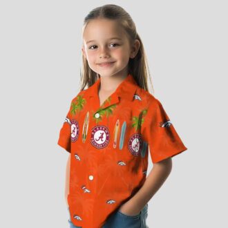Orange Denver Broncos Beach Shirt, Palm Tree Surfboard Hawaiian NFL Summer Shirt