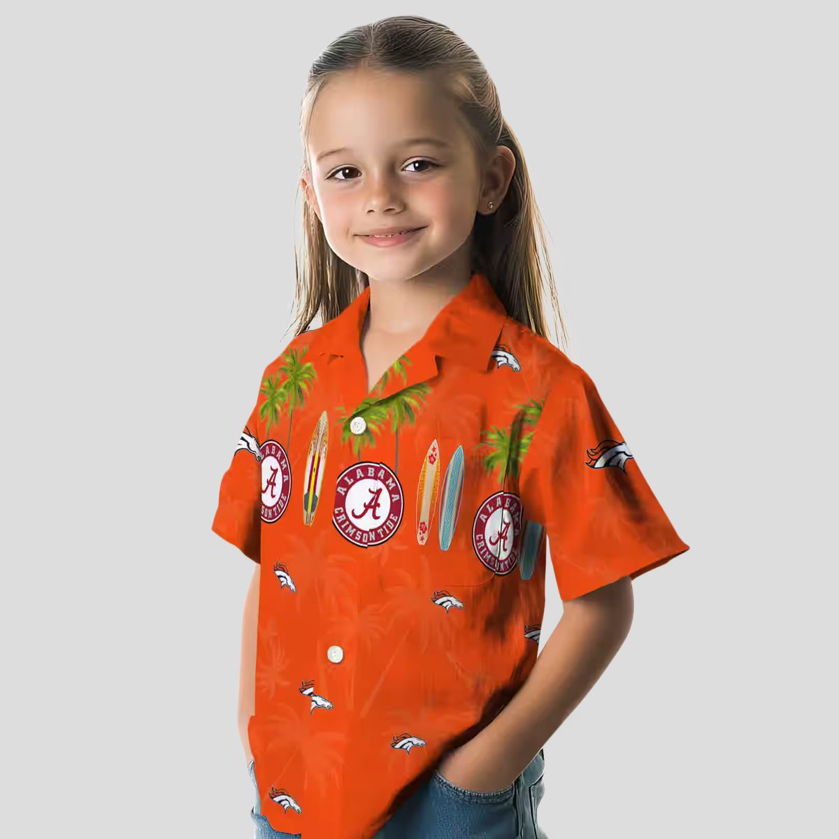 Orange Denver Broncos Beach Shirt, Palm Tree Surfboard Hawaiian NFL Summer Shirt