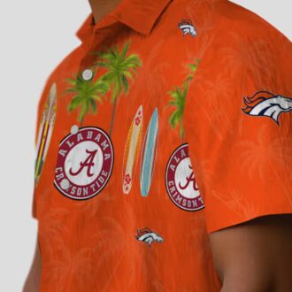 Orange Denver Broncos Beach Shirt, Palm Tree Surfboard Hawaiian NFL Summer Shirt
