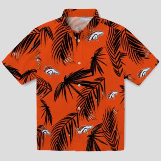 Orange Denver Broncos Tropical Button Up Shirt, Palm Leaf Aloha Hawaiian Shirt