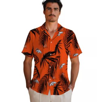 Orange Denver Broncos Tropical Button Up Shirt, Palm Leaf Aloha Hawaiian Shirt
