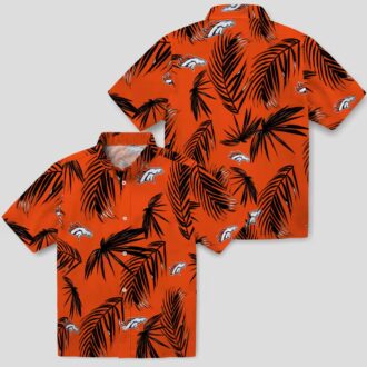 Orange Denver Broncos Tropical Button Up Shirt, Palm Leaf Aloha Hawaiian Shirt