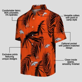 Orange Denver Broncos Tropical Button Up Shirt, Palm Leaf Aloha Hawaiian Shirt
