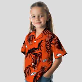 Orange Denver Broncos Tropical Button Up Shirt, Palm Leaf Aloha Hawaiian Shirt