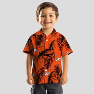 Orange Denver Broncos Tropical Button Up Shirt, Palm Leaf Aloha Hawaiian Shirt