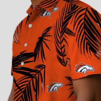 Orange Denver Broncos Tropical Button Up Shirt, Palm Leaf Aloha Hawaiian Shirt