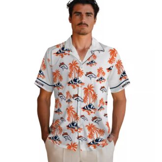 Orange White Denver Broncos Palm Island Shirt, Tropical Aloha Summer Beach Shirt