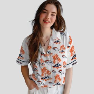 Orange White Denver Broncos Palm Island Shirt, Tropical Aloha Summer Beach Shirt