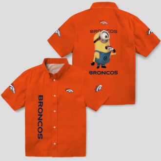 Stuart Minion Denver Broncos Hawaiian Shirt, Orange Tropical Football Fan Apparel