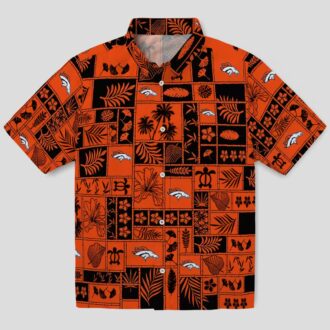 Tropical Patchwork Denver Broncos Hawaiian Shirt, Orange Black NFL Button Up Shirt