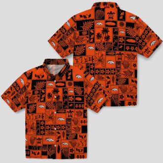Tropical Patchwork Denver Broncos Hawaiian Shirt, Orange Black NFL Button Up Shirt