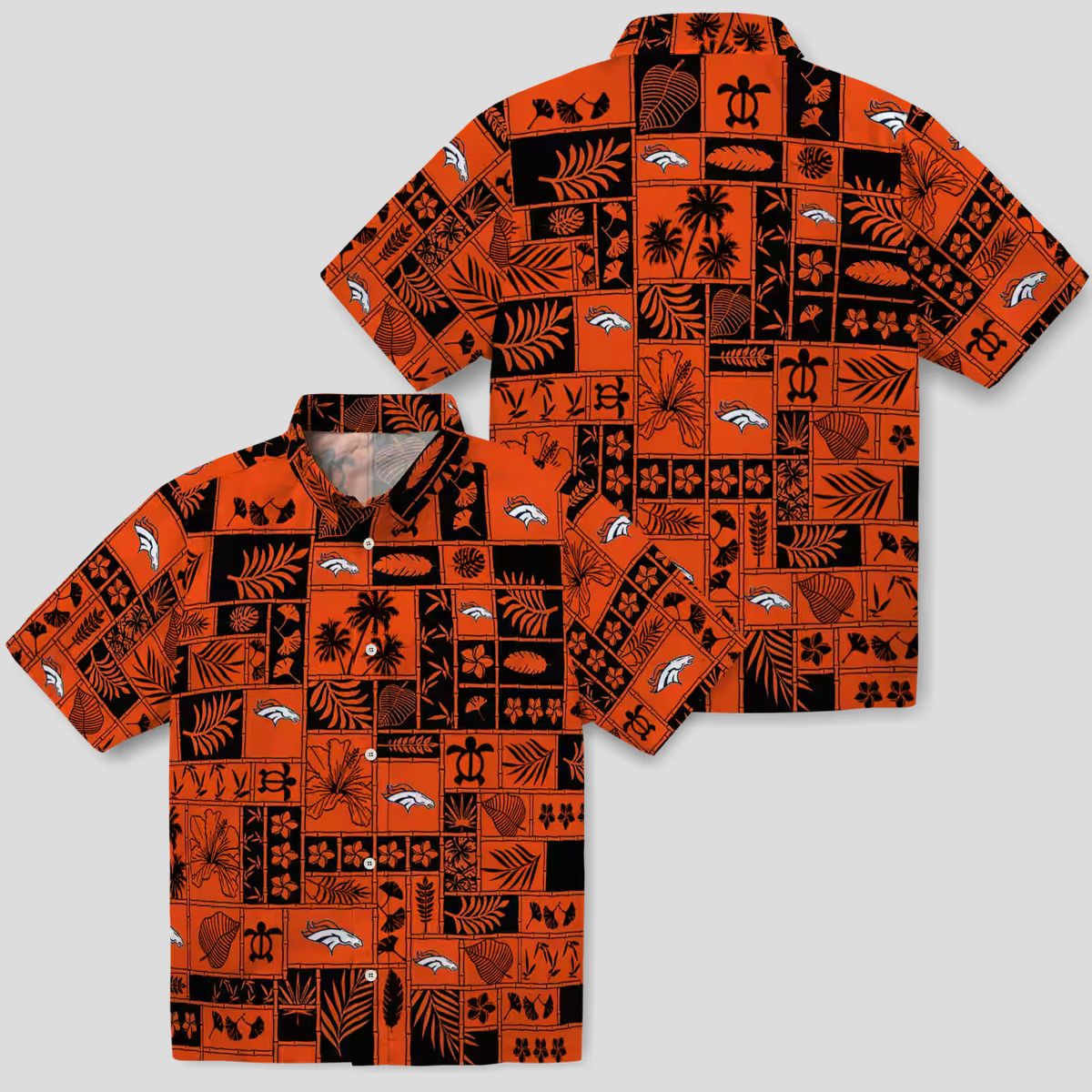 Tropical Patchwork Denver Broncos Hawaiian Shirt, Orange Black NFL Button Up Shirt