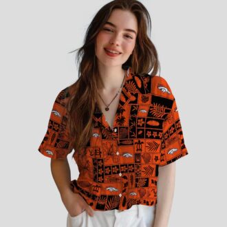 Tropical Patchwork Denver Broncos Hawaiian Shirt, Orange Black NFL Button Up Shirt