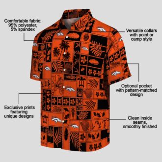 Tropical Patchwork Denver Broncos Hawaiian Shirt, Orange Black NFL Button Up Shirt