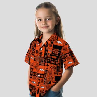 Tropical Patchwork Denver Broncos Hawaiian Shirt, Orange Black NFL Button Up Shirt