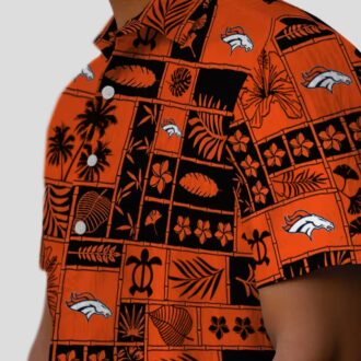 Tropical Patchwork Denver Broncos Hawaiian Shirt, Orange Black NFL Button Up Shirt