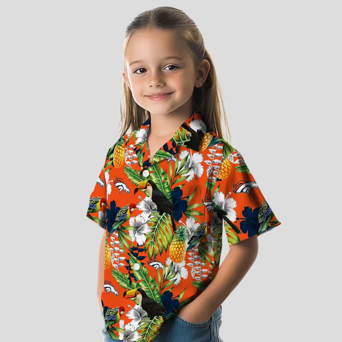 Tropical Toucan Denver Broncos Hawaiian Shirt, Orange Green Aloha Custom Shirt