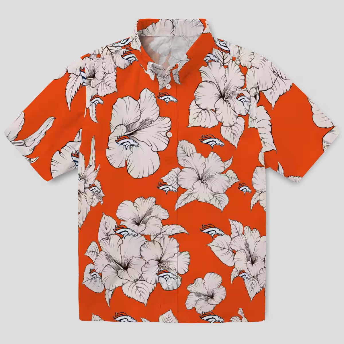 Women’s Denver Broncos Hibiscus Hawaiian Shirt - Orange & White Blooms Floral Aloha