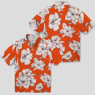 Women’s Denver Broncos Hibiscus Hawaiian Shirt - Orange & White Blooms Floral Aloha