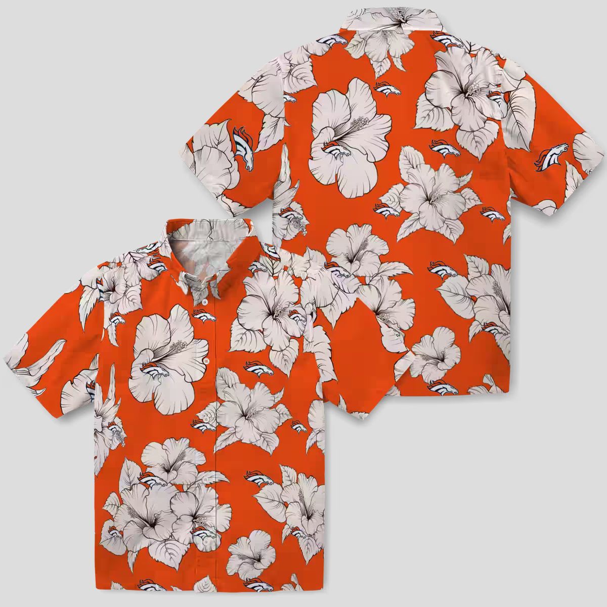 Women’s Denver Broncos Hibiscus Hawaiian Shirt - Orange & White Blooms Floral Aloha