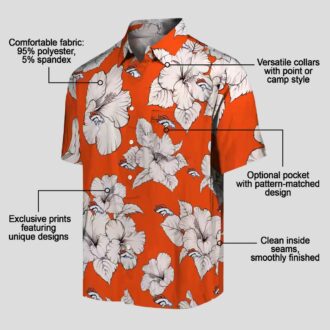 Women’s Denver Broncos Hibiscus Hawaiian Shirt - Orange & White Blooms Floral Aloha