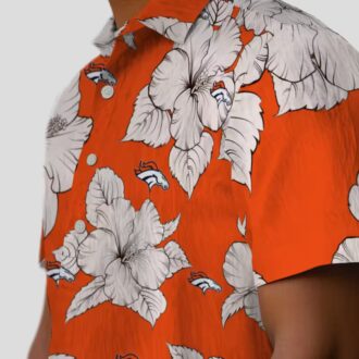 Women’s Denver Broncos Hibiscus Hawaiian Shirt - Orange & White Blooms Floral Aloha