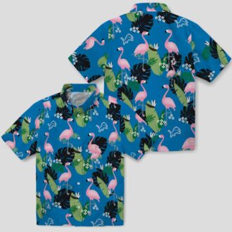 Best Detroit Lions Blue Hawaiian Shirt, Flamingo Palm Leaf Vacation Party Outfit