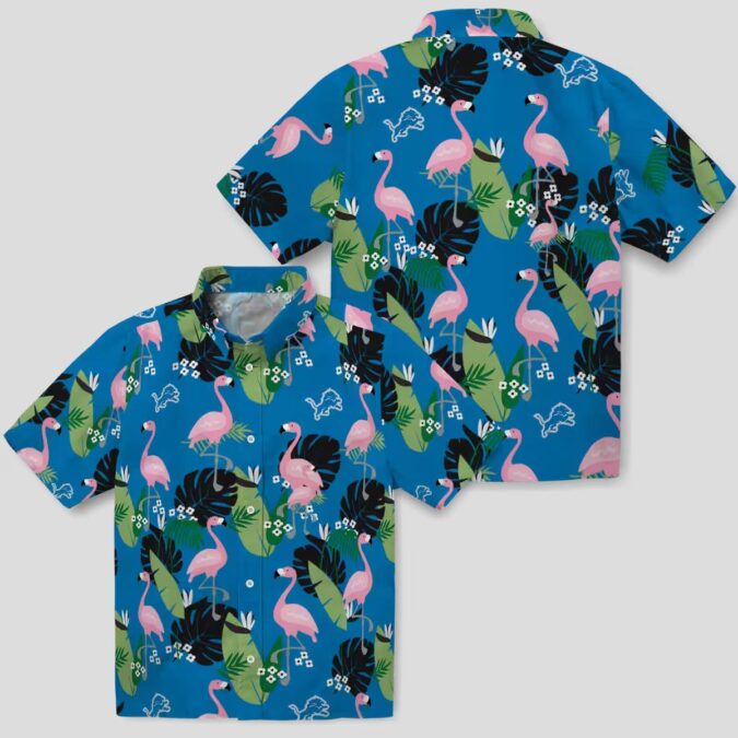 Best Detroit Lions Blue Hawaiian Shirt, Flamingo Palm Leaf Vacation Party Outfit