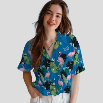 Best Detroit Lions Blue Hawaiian Shirt, Flamingo Palm Leaf Vacation Party Outfit