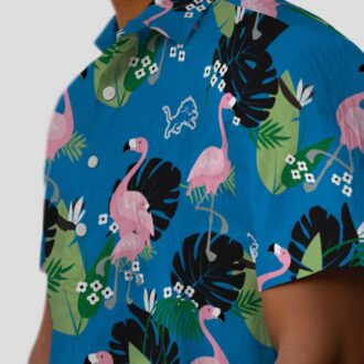 Best Detroit Lions Blue Hawaiian Shirt, Flamingo Palm Leaf Vacation Party Outfit