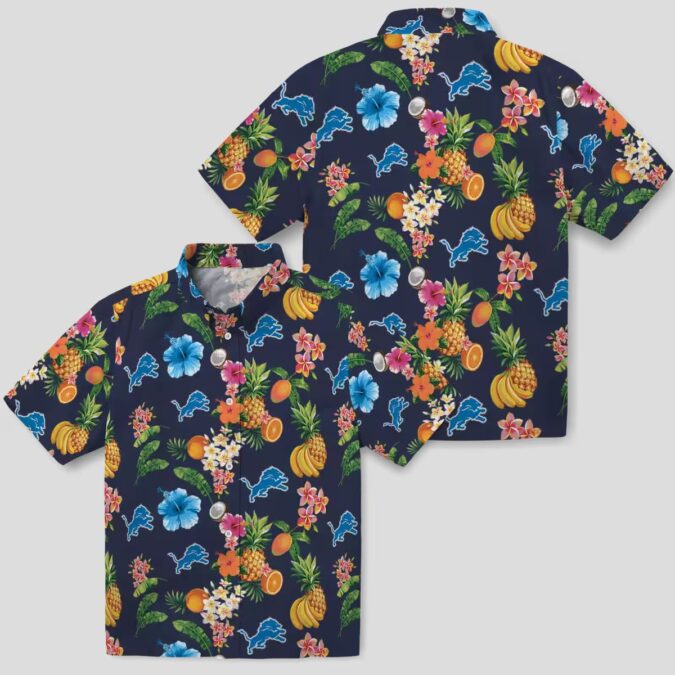 Best Detroit Lions Navy Hawaiian Shirt, Hibiscus & Fruit Vacation Shirt