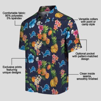 Best Detroit Lions Navy Hawaiian Shirt, Hibiscus & Fruit Vacation Shirt