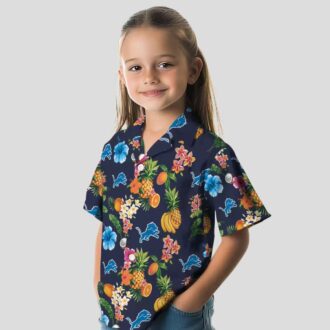 Best Detroit Lions Navy Hawaiian Shirt, Hibiscus & Fruit Vacation Shirt
