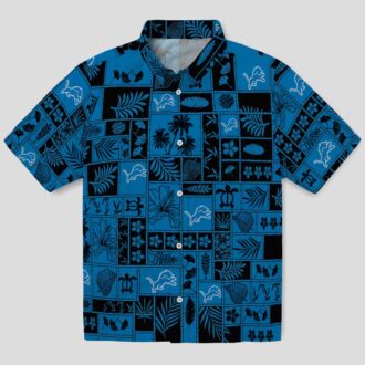 Black & Blue Detroit Lions Summer Hawaiian Shirt - Tropical Patchwork Design