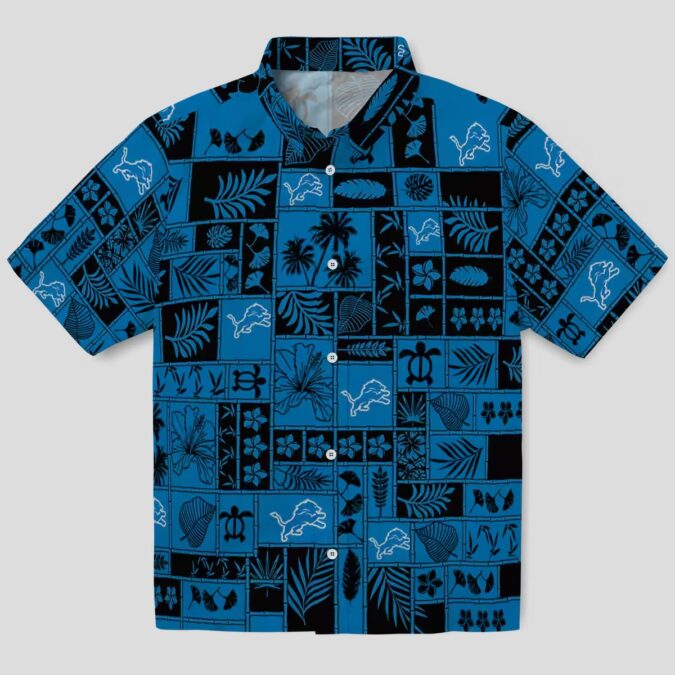 Black & Blue Detroit Lions Summer Hawaiian Shirt - Tropical Patchwork Design