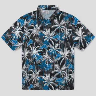 Blue Black Detroit Lions Palm Pattern Hawaiian Shirt, Game Day Outfit