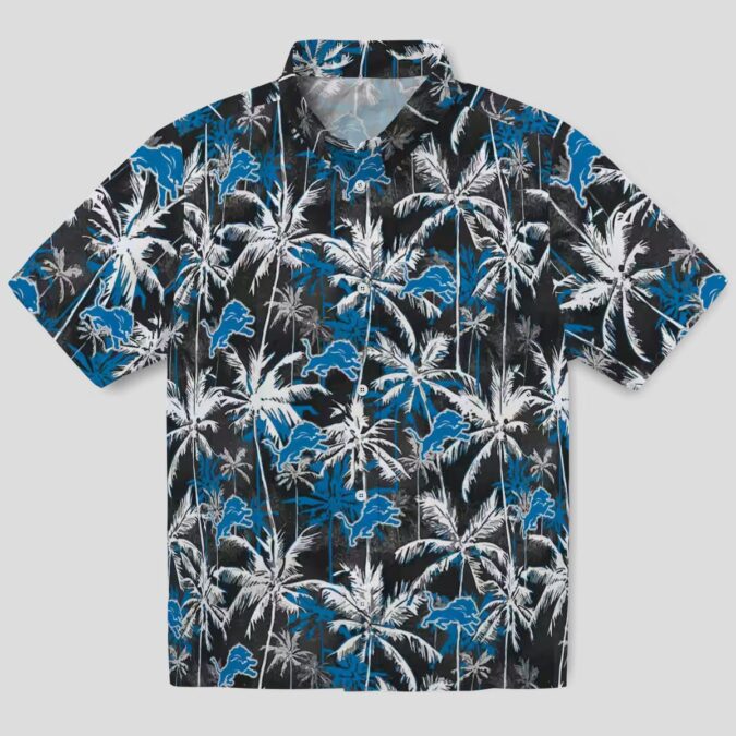 Blue Black Detroit Lions Palm Pattern Hawaiian Shirt, Game Day Outfit