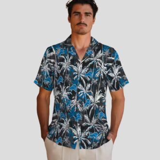 Blue Black Detroit Lions Palm Pattern Hawaiian Shirt, Game Day Outfit