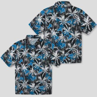 Blue Black Detroit Lions Palm Pattern Hawaiian Shirt, Game Day Outfit