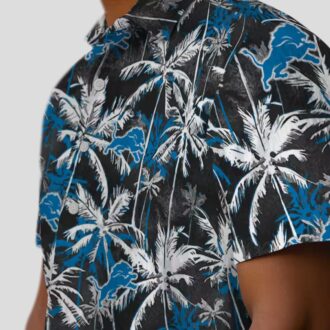 Blue Black Detroit Lions Palm Pattern Hawaiian Shirt, Game Day Outfit