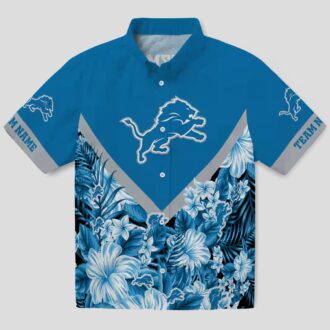 Blue Detroit Lions Chevron Hawaiian Shirt, Custom Floral Summer Outfit for Fans