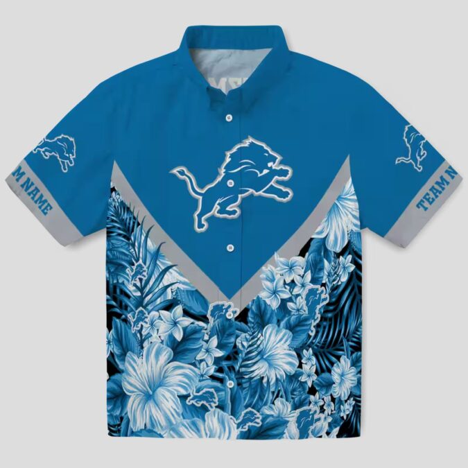Blue Detroit Lions Chevron Hawaiian Shirt, Custom Floral Summer Outfit for Fans