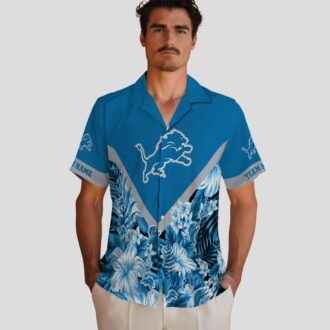 Blue Detroit Lions Chevron Hawaiian Shirt, Custom Floral Summer Outfit for Fans
