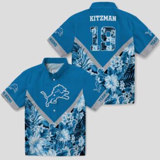 Blue Detroit Lions Chevron Hawaiian Shirt, Custom Floral Summer Outfit for Fans