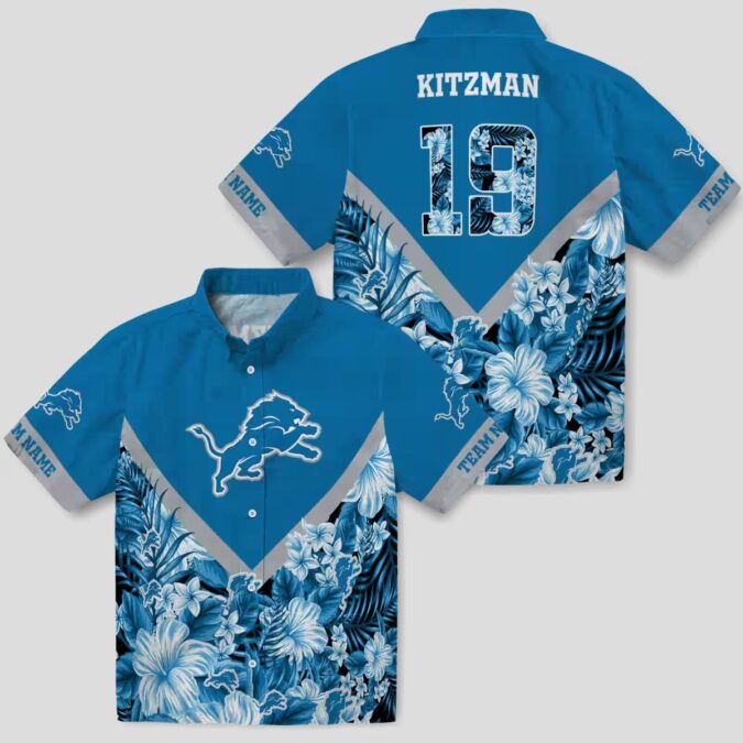 Blue Detroit Lions Chevron Hawaiian Shirt, Custom Floral Summer Outfit for Fans